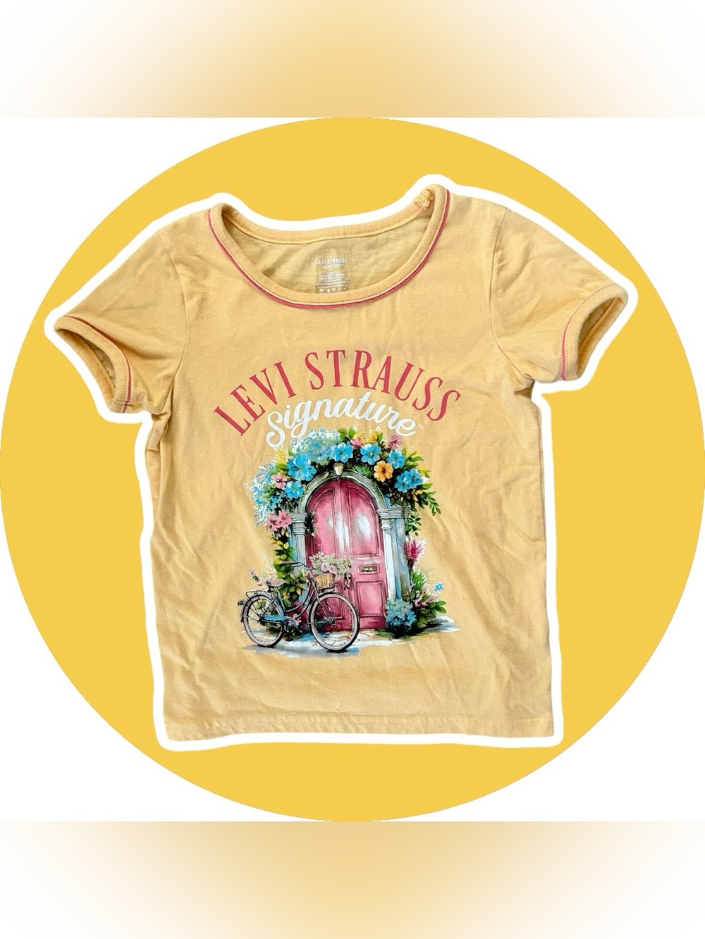 Levi's Girls Yellow Graphic Tee with Pink Doorway Art